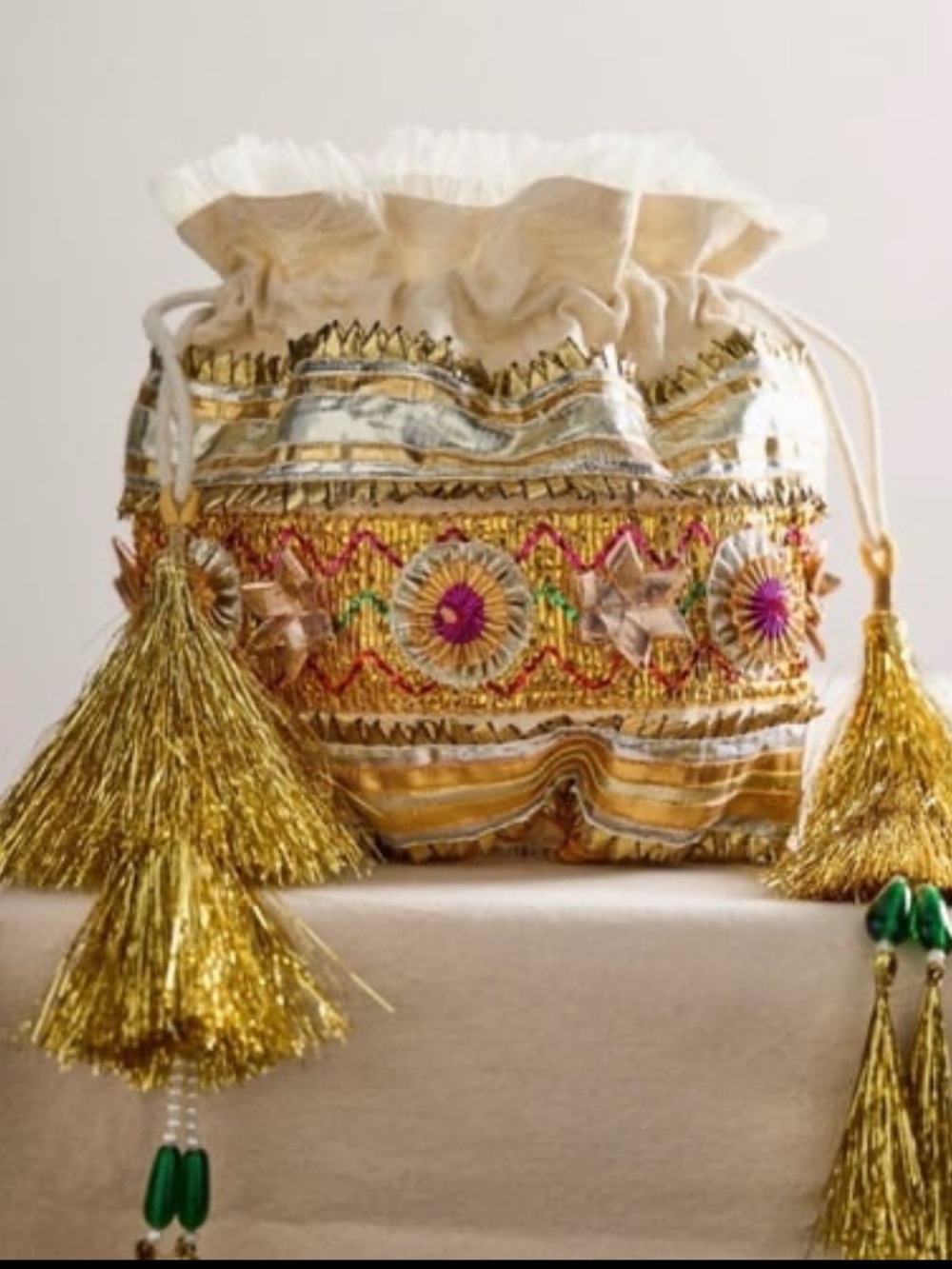 NWT Free People Seasons Sparkle Mini Gift Sack in Gold